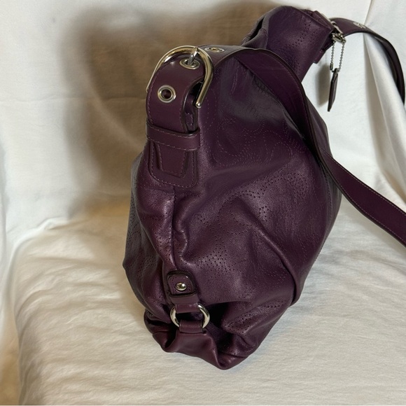 Coach Purple Perforated C Leather Shoulder Crossbody Bag - Picture 6 of 6